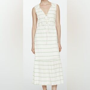 Mango - Striped Green and White Ruched  Sleeveless Dress: Size  XL/12